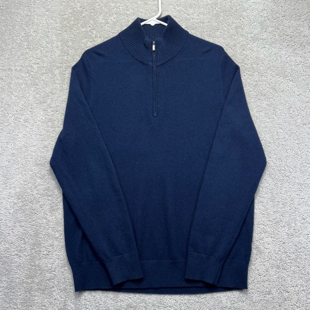 Nordstrom 100% Cashmere Quarter Zip Pullover Mens Large Navy Sweater Classic
